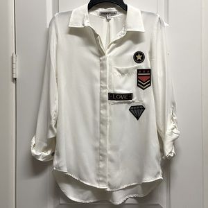 Ivory Button Down Shirt with Patches